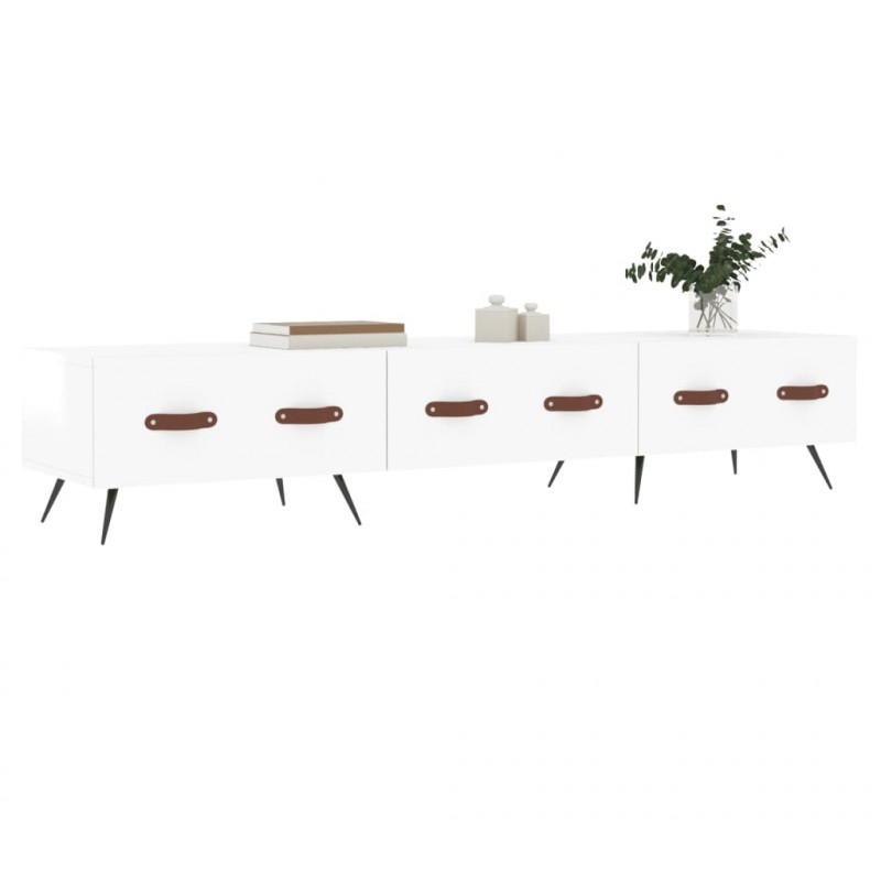 Szafka pod TV, wysoki połysk, biała, 150x36x30 cm
