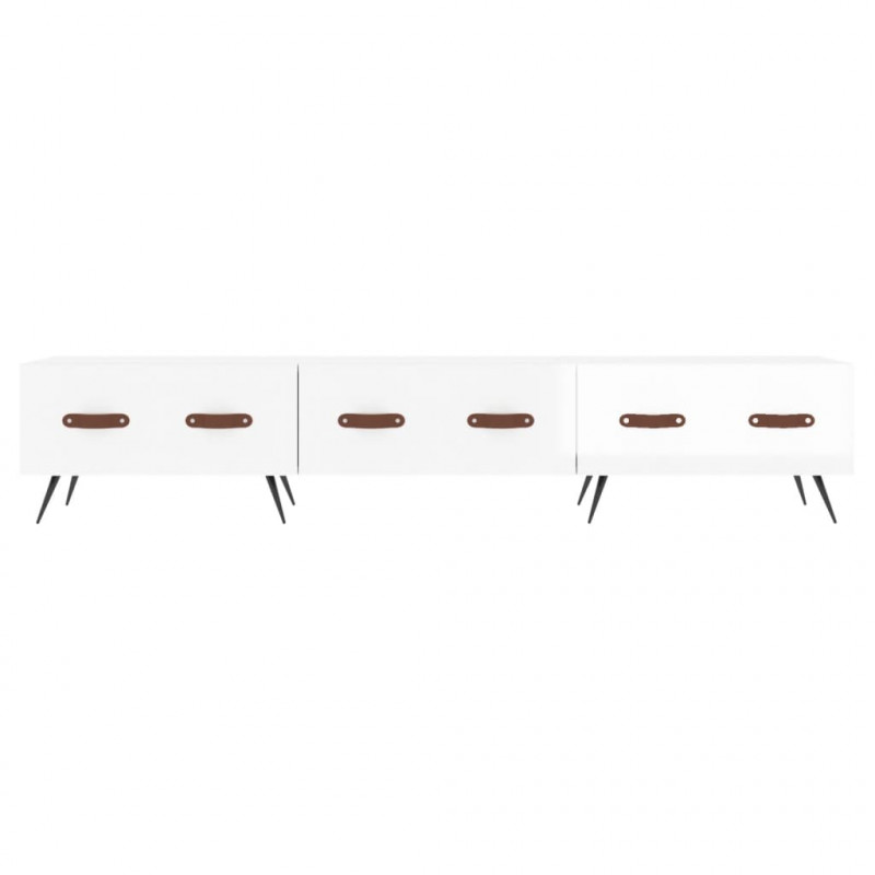 Szafka pod TV, wysoki połysk, biała, 150x36x30 cm