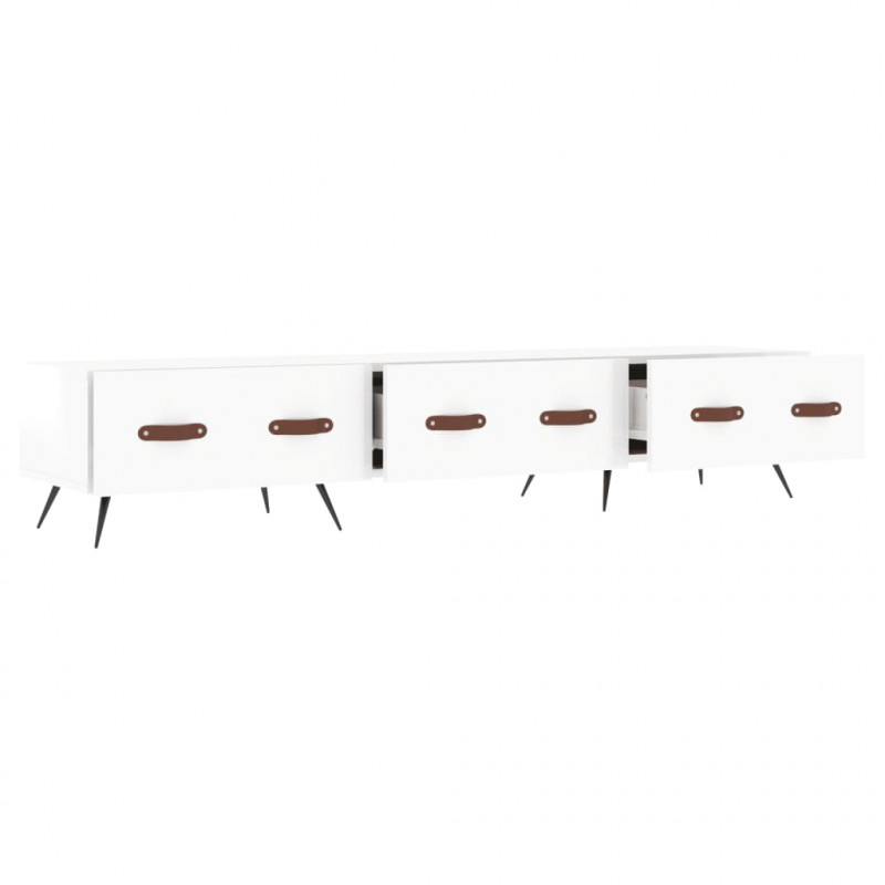 Szafka pod TV, wysoki połysk, biała, 150x36x30 cm