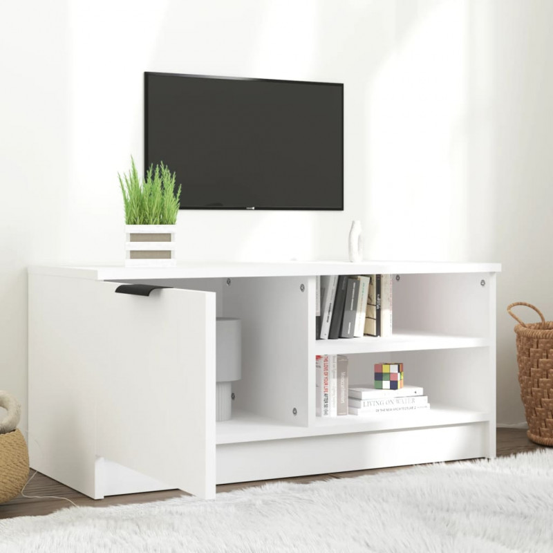Szafka pod TV, biała, 80x35x36,5 cm, materiał drewnopochodny