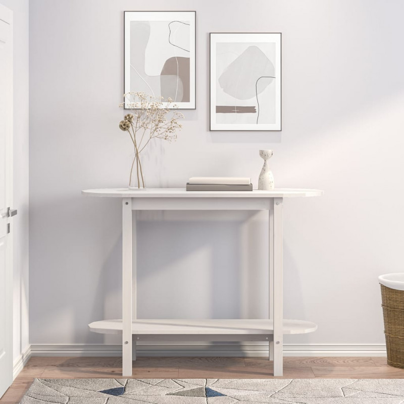 Stolik konsolowy, biały, 110x40x80 cm, lite drewno sosnowe