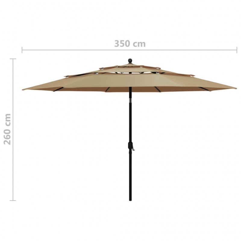 3-poziomowy parasol na aluminiowym słupku, kolor taupe, 3,5 m