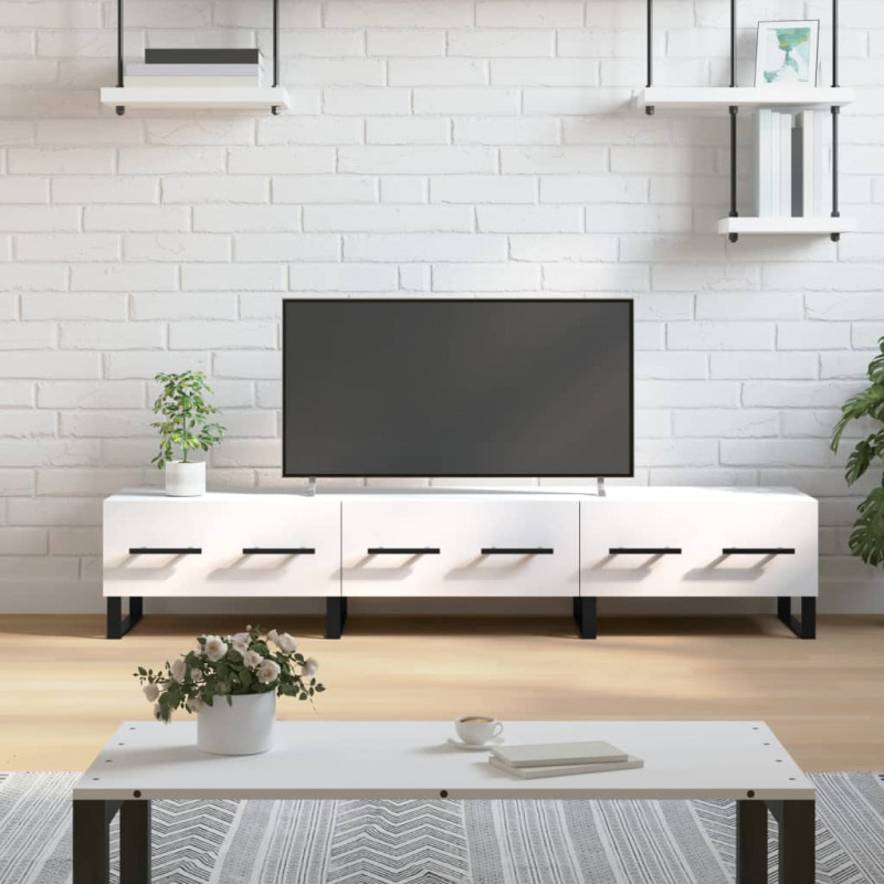 Szafka pod TV, biała, 150x36x30 cm, materiał drewnopochodny