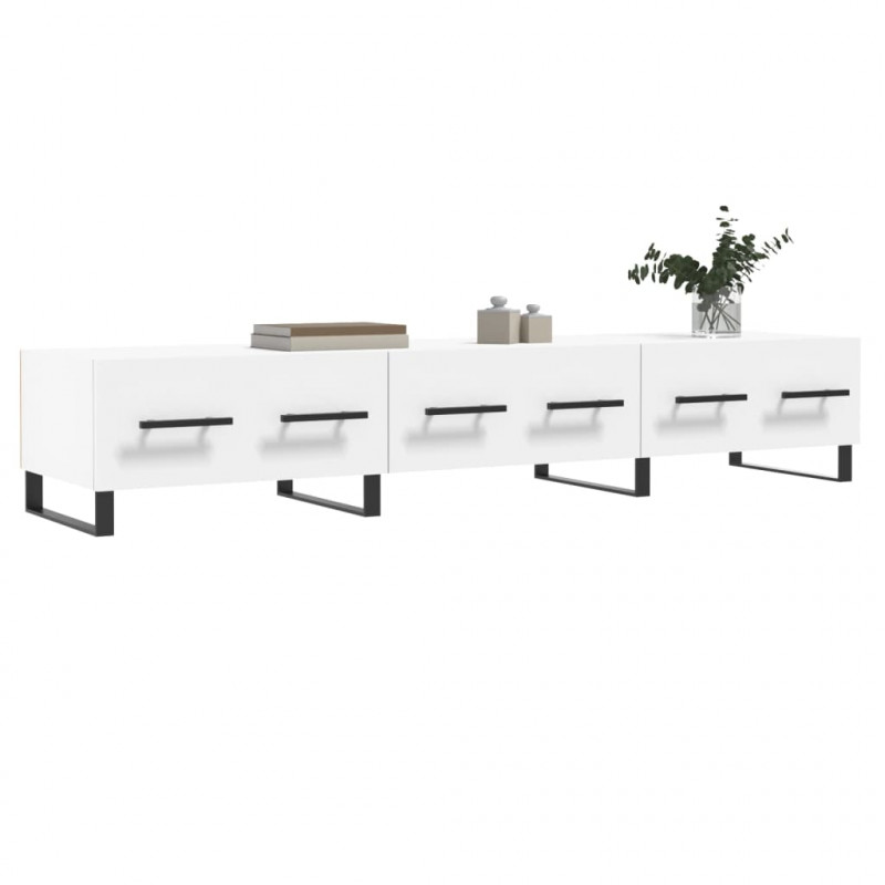 Szafka pod TV, biała, 150x36x30 cm, materiał drewnopochodny