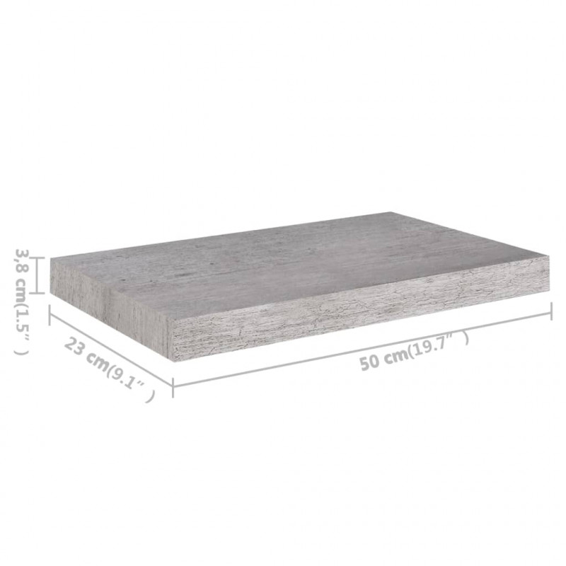Półki ścienne, 2 szt., szarość betonu, 50x23x3,8 cm, MDF