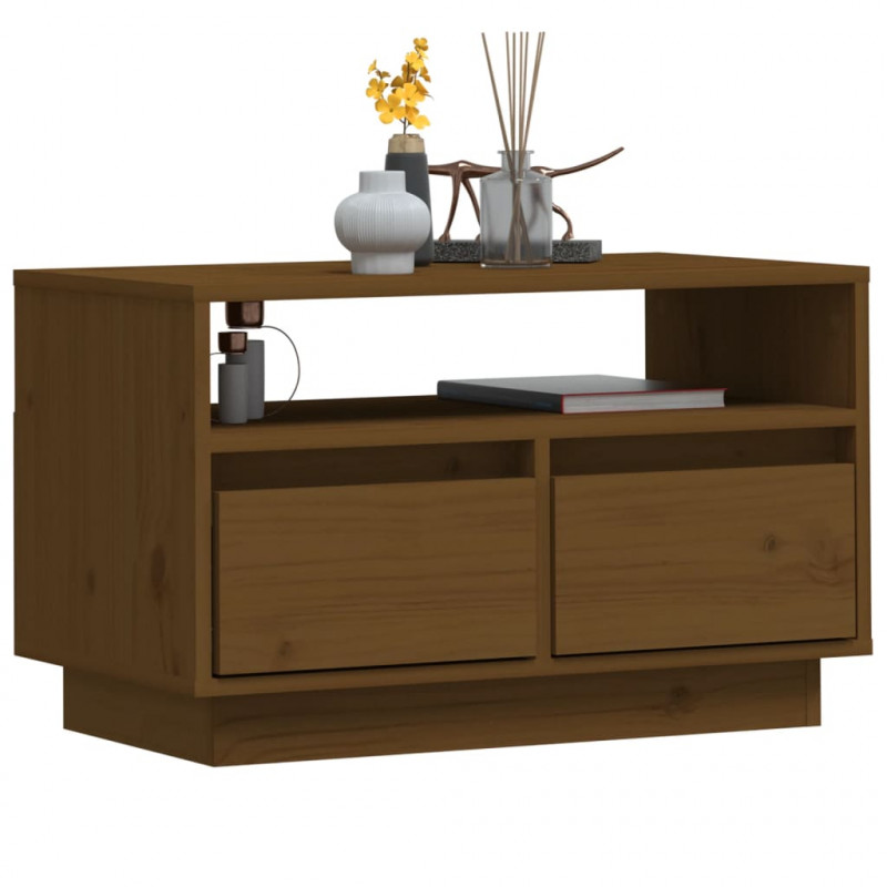 Szafka pod TV, miodowy brąz, 60x35x37 cm, lite drewno sosnowe