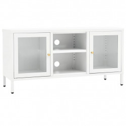 Szafka pod telewizor, biała, 105x35x52 cm, stal i szkło
