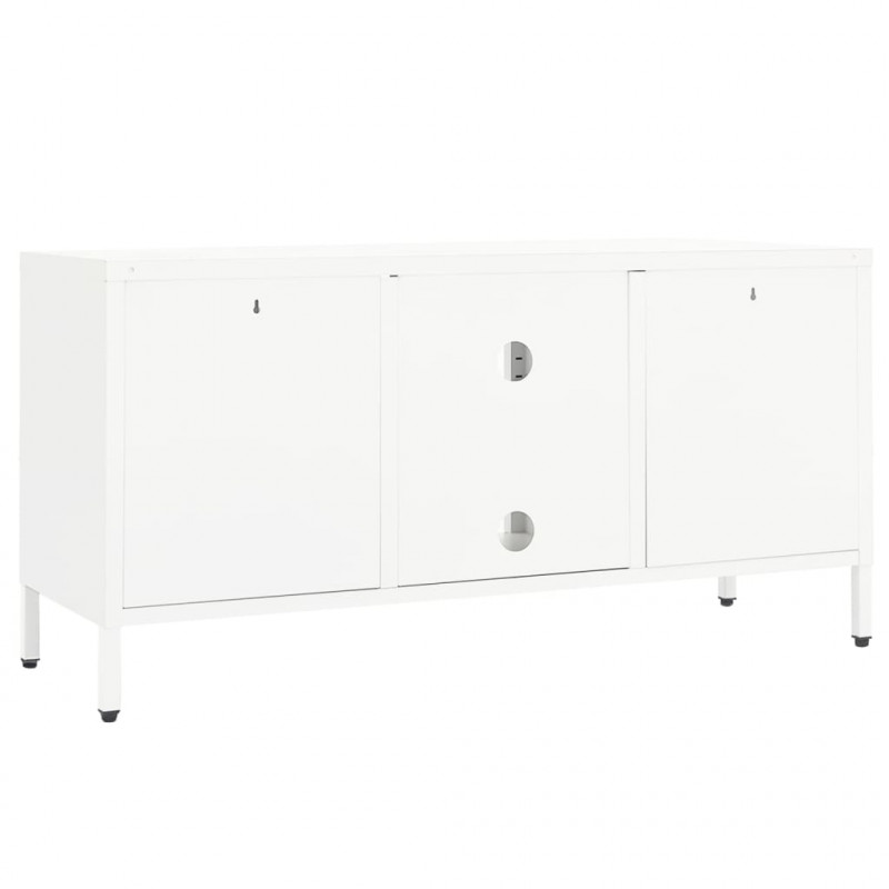 Szafka pod telewizor, biała, 105x35x52 cm, stal i szkło