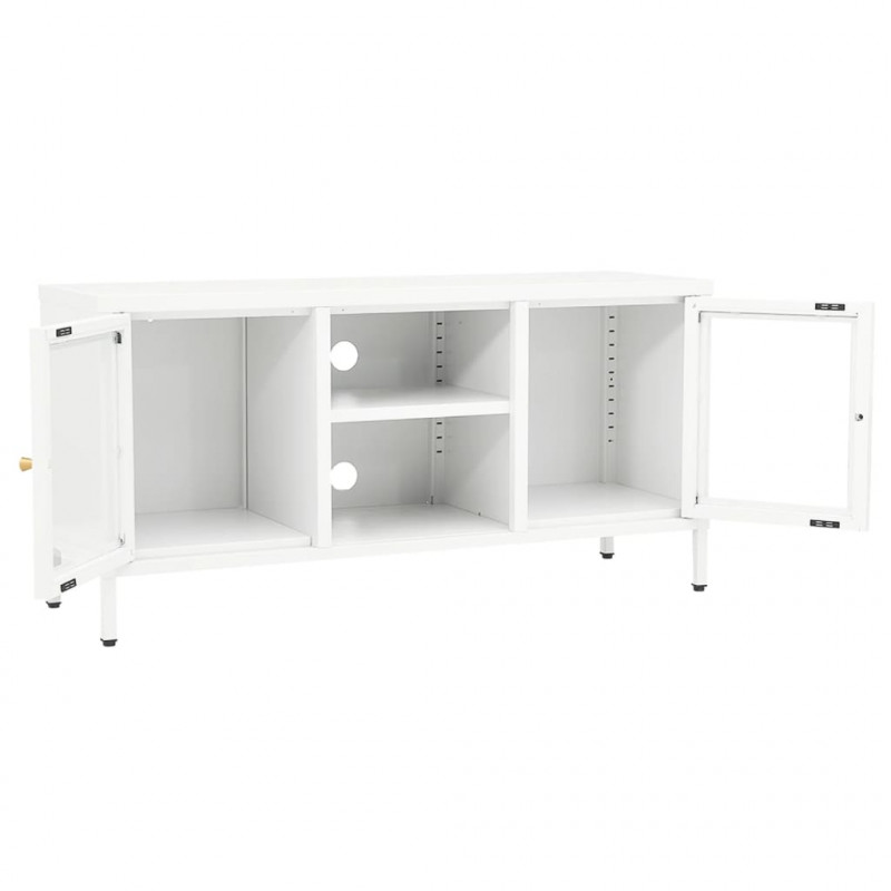 Szafka pod telewizor, biała, 105x35x52 cm, stal i szkło