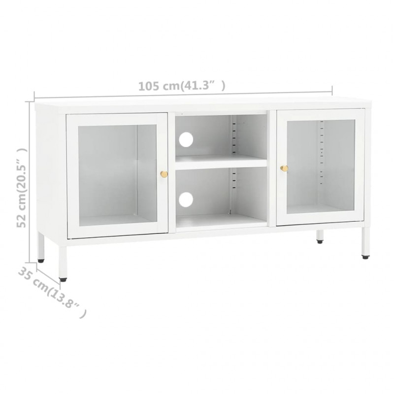 Szafka pod telewizor, biała, 105x35x52 cm, stal i szkło