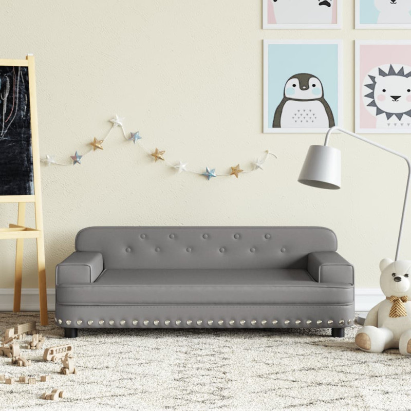 Sofa dla dzieci, szara, 90x53x30 cm, sztuczna skóra