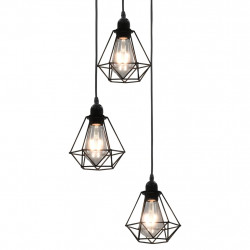 Lampa sufitowa, diamentowe klosze, czarna, 3 żarówki E27