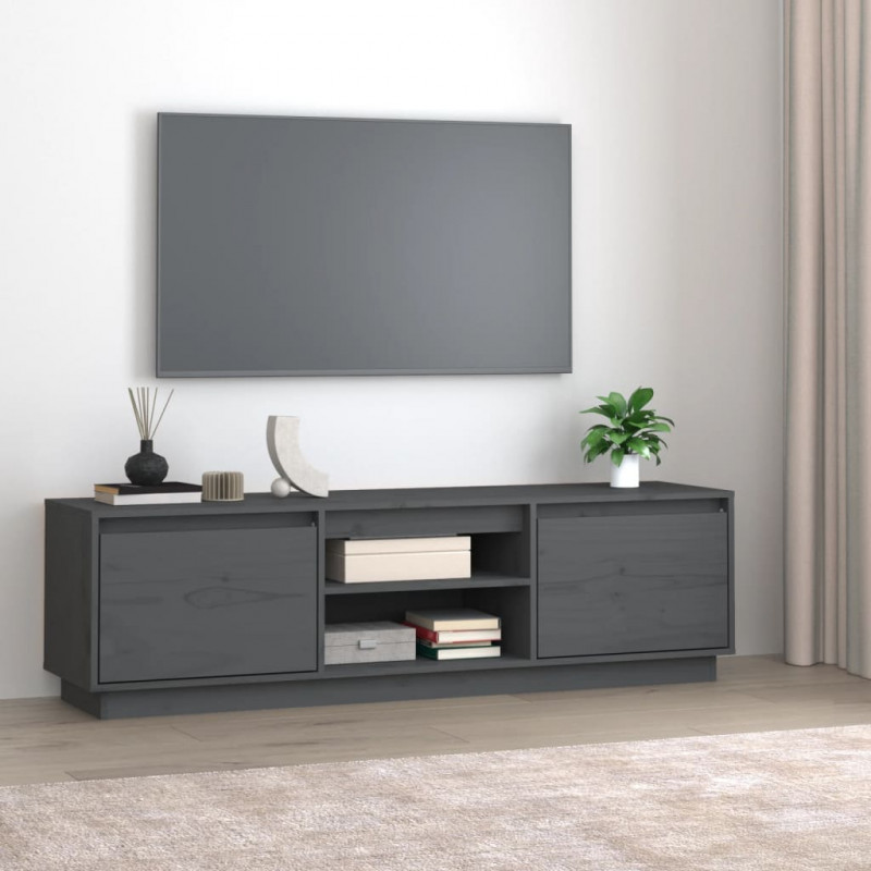 Szafka pod telewizor, szara, 140x35x40 cm, lite drewno sosnowe