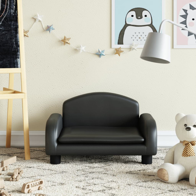 Sofa dla dzieci, czarna, 50x40x30 cm, sztuczna skóra