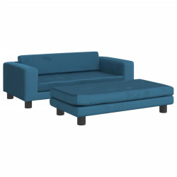 Sofa dziecięca z podnóżkiem, niebieska, 100x50x30 cm, aksamit