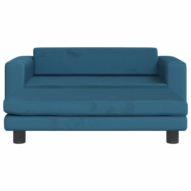 Sofa dziecięca z podnóżkiem, niebieska, 100x50x30 cm, aksamit