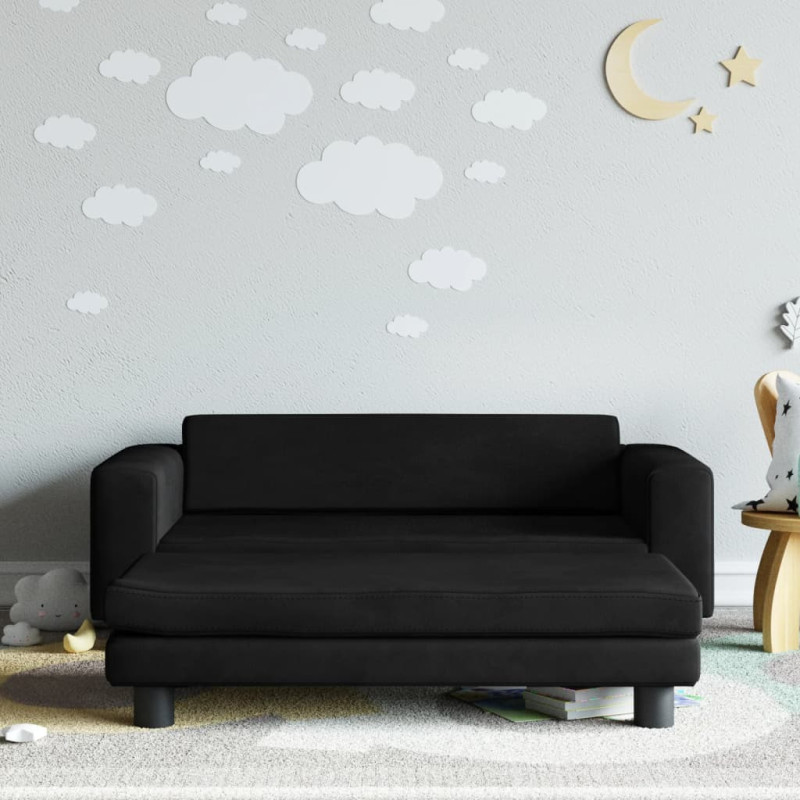 Sofa dziecięca z podnóżkiem, czarna, 100x50x30 cm, aksamit