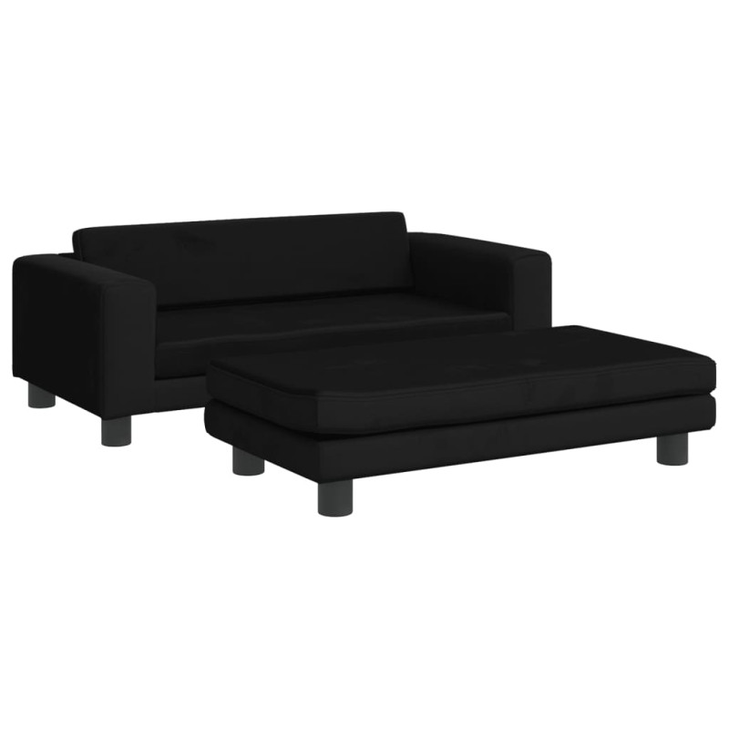 Sofa dziecięca z podnóżkiem, czarna, 100x50x30 cm, aksamit