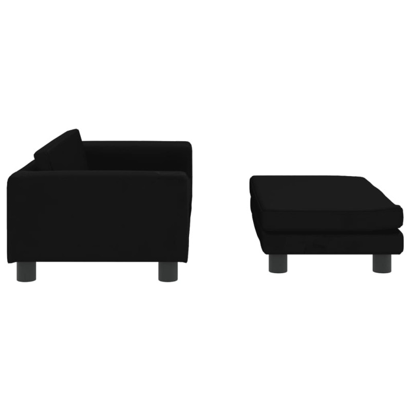 Sofa dziecięca z podnóżkiem, czarna, 100x50x30 cm, aksamit