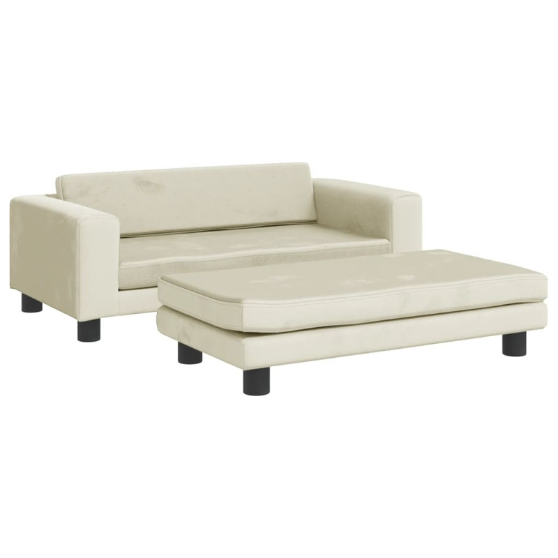 Sofa dziecięca z podnóżkiem, kremowa, 100x50x30 cm, aksamit