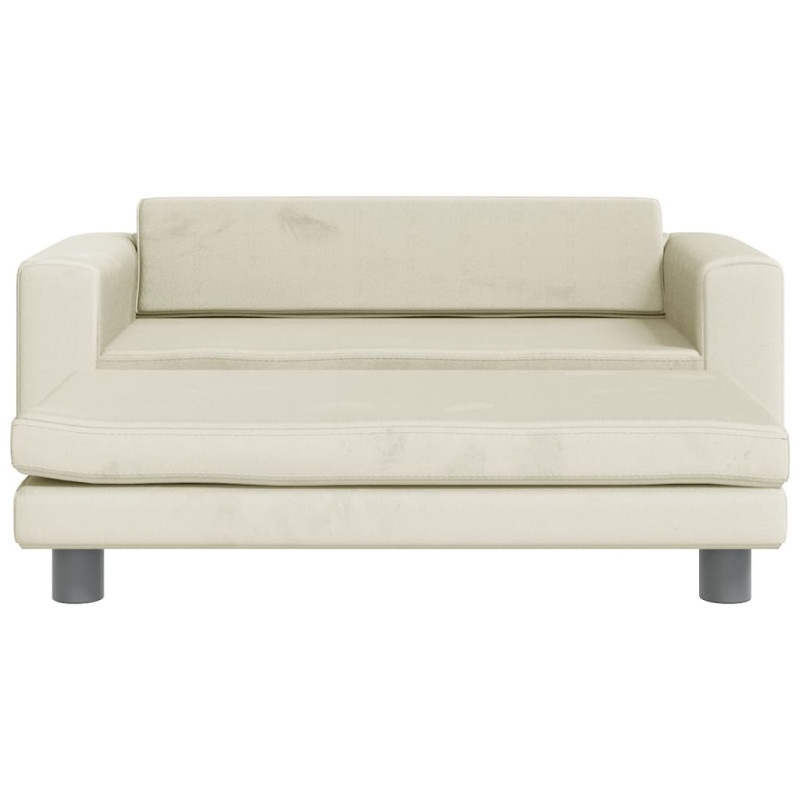 Sofa dziecięca z podnóżkiem, kremowa, 100x50x30 cm, aksamit