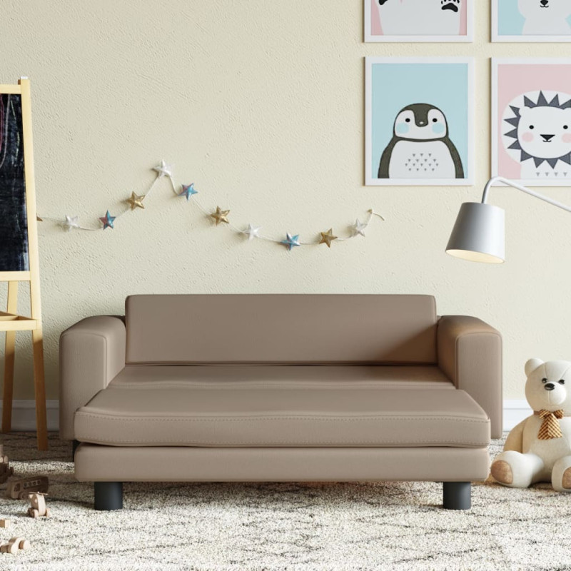 Sofa dziecięca z podnóżkiem, cappuccino, 100x50x30 cm, ekoskóra