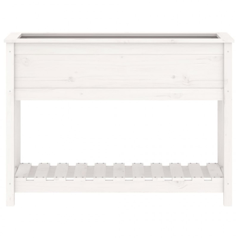 Donica z półką, biała, 111,5x34,5x81 cm, lite drewno sosnowe