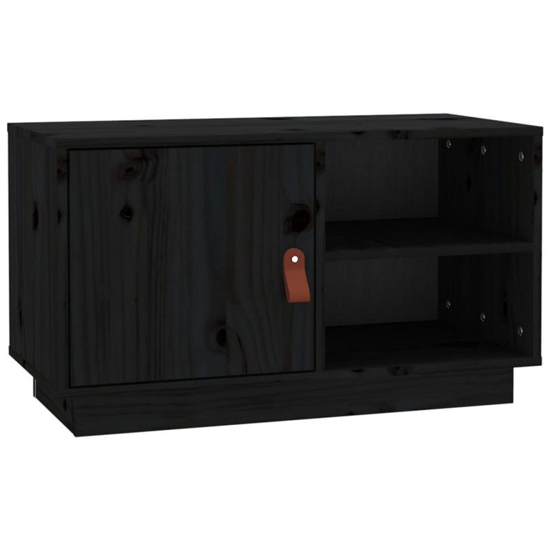 Szafka pod TV, czarna, 70x34x40 cm, lite drewno sosnowe