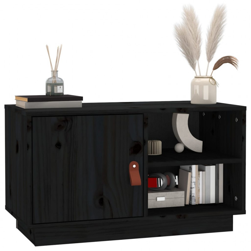 Szafka pod TV, czarna, 70x34x40 cm, lite drewno sosnowe