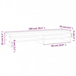 Podstawka na monitor, szara, 100x24x16 cm, lite drewno sosnowe