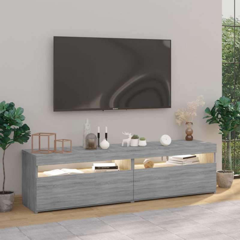 Szafki pod TV z LED, 2 szt., szary dąb sonoma 75x35x40 cm