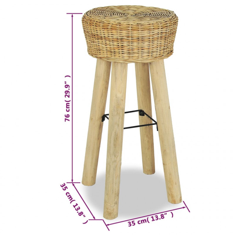 Stołki barowe, 2 szt., naturalny rattan
