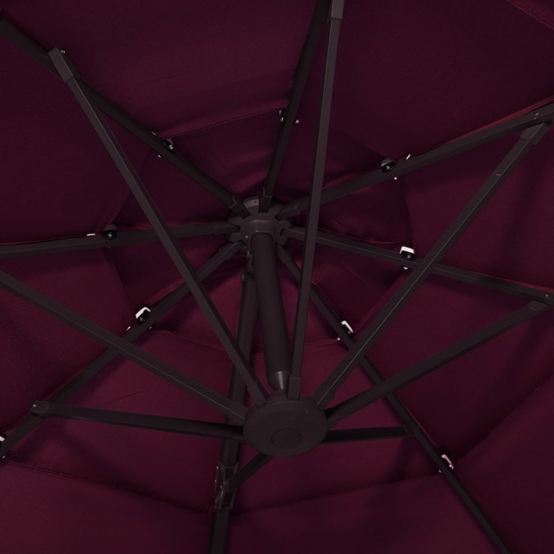 4-poziomowy parasol na aluminiowym słupku, bordowy, 3x3 m