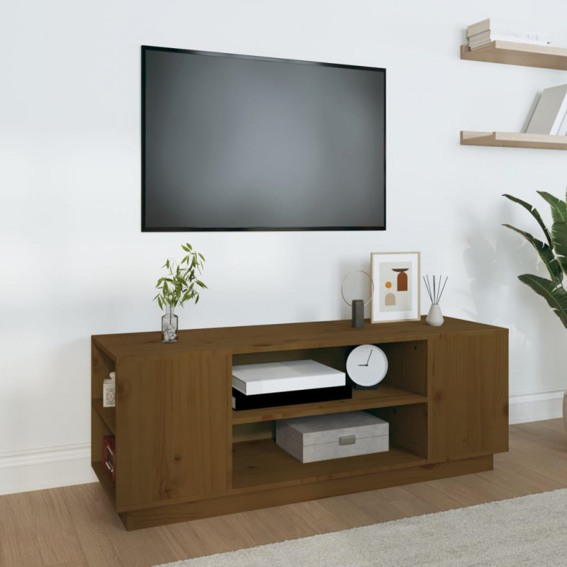 Szafka pod TV, miodowy brąz, 110x35x40,5cm, lite drewno sosnowe