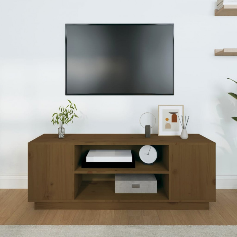 Szafka pod TV, miodowy brąz, 110x35x40,5cm, lite drewno sosnowe