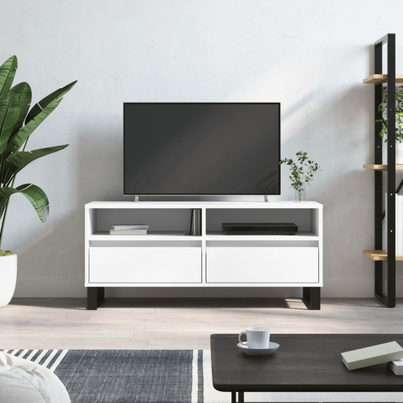 Szafka pod TV, biała, 100x34,5x44,5 cm, materiał drewnopochodny