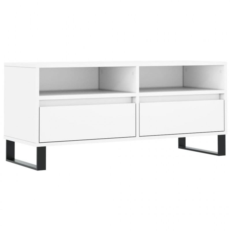 Szafka pod TV, biała, 100x34,5x44,5 cm, materiał drewnopochodny