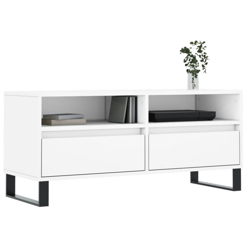 Szafka pod TV, biała, 100x34,5x44,5 cm, materiał drewnopochodny