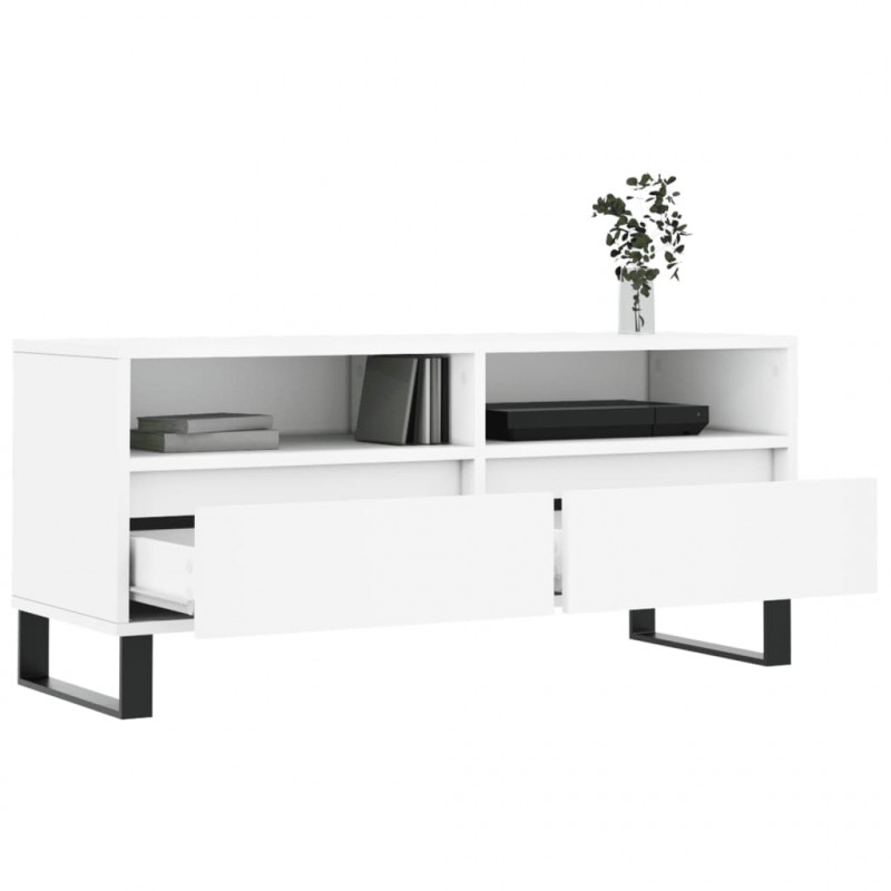 Szafka pod TV, biała, 100x34,5x44,5 cm, materiał drewnopochodny