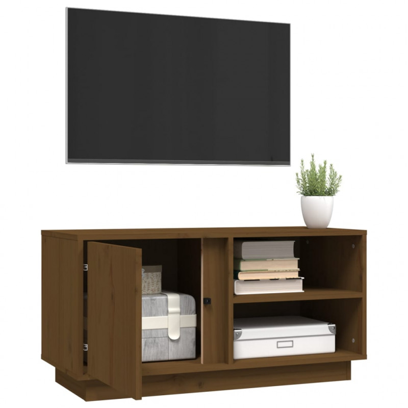 Szafka pod TV, miodowy brąz, 80x35x40,5 cm, lite drewno sosnowe