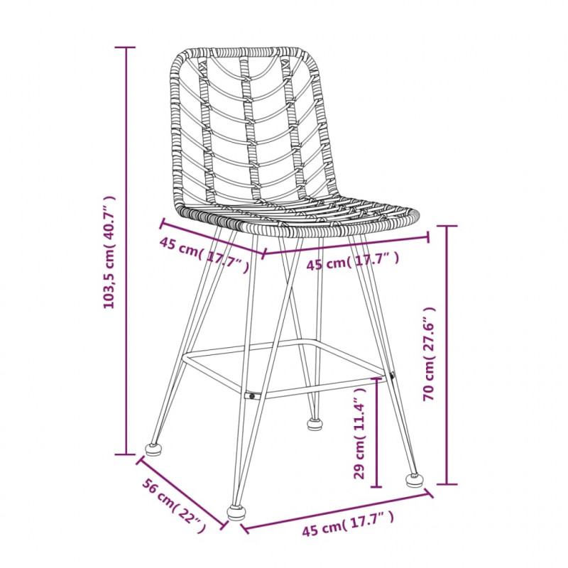 Stołki barowe, 2 szt., 45x56x103,5 cm, PE, rattan i stal