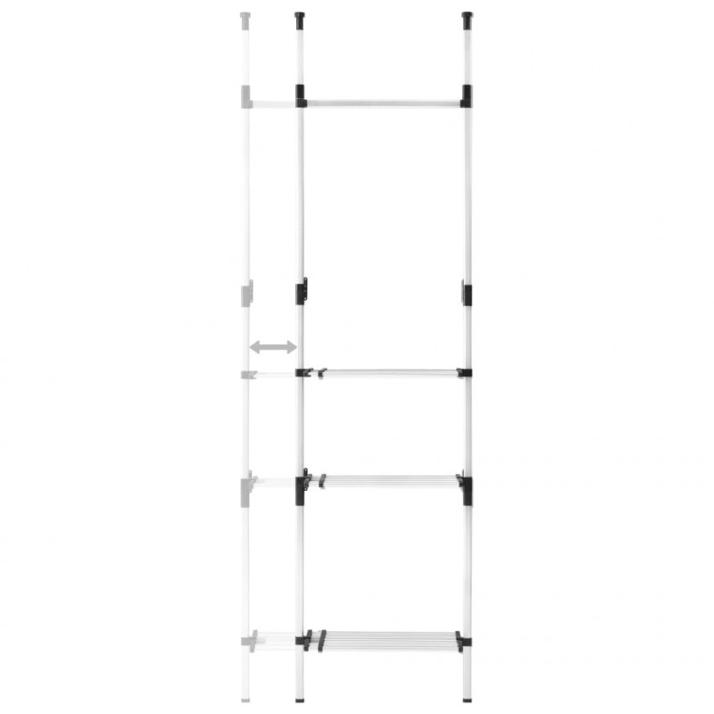 Teleskopowy system z półką i drążkami do garderoby, aluminiowy