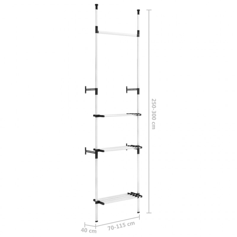 Teleskopowy system z półką i drążkami do garderoby, aluminiowy