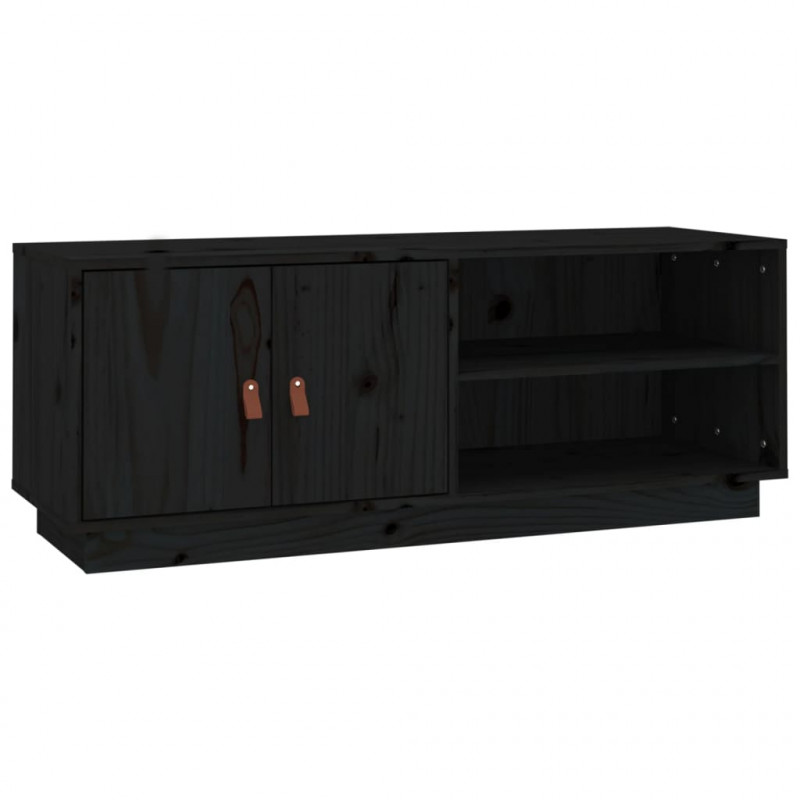Szafka pod TV, czarna, 105x34x40 cm, lite drewno sosnowe