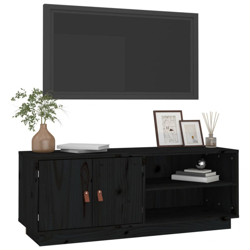 Szafka pod TV, czarna, 105x34x40 cm, lite drewno sosnowe