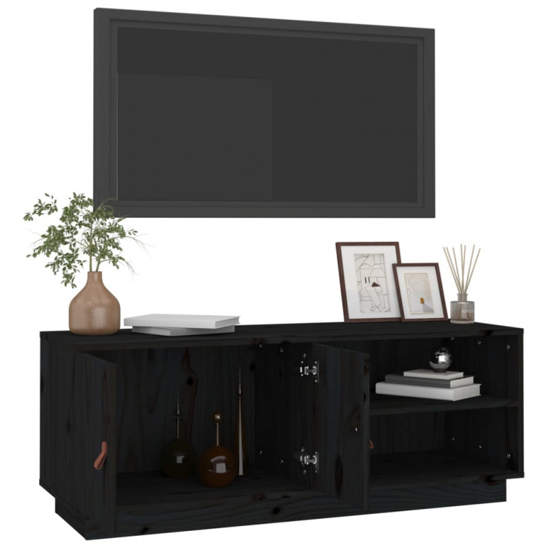 Szafka pod TV, czarna, 105x34x40 cm, lite drewno sosnowe