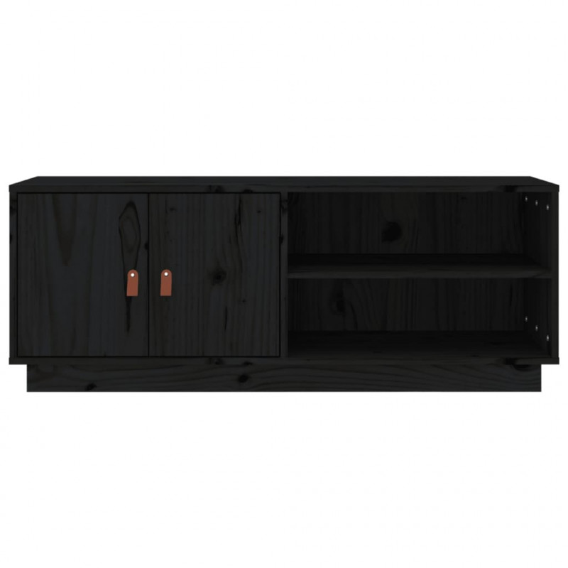 Szafka pod TV, czarna, 105x34x40 cm, lite drewno sosnowe