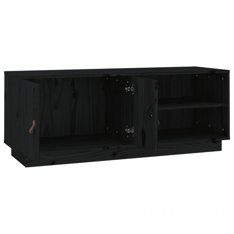 Szafka pod TV, czarna, 105x34x40 cm, lite drewno sosnowe
