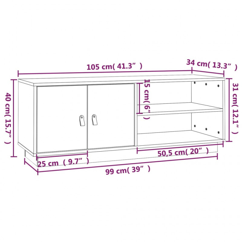 Szafka pod TV, czarna, 105x34x40 cm, lite drewno sosnowe