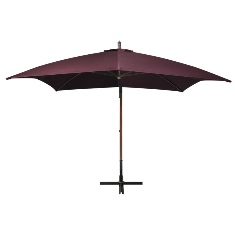 Parasol ogrodowy wiszący, na jodłowym słupku, bordowy, 3x3 m